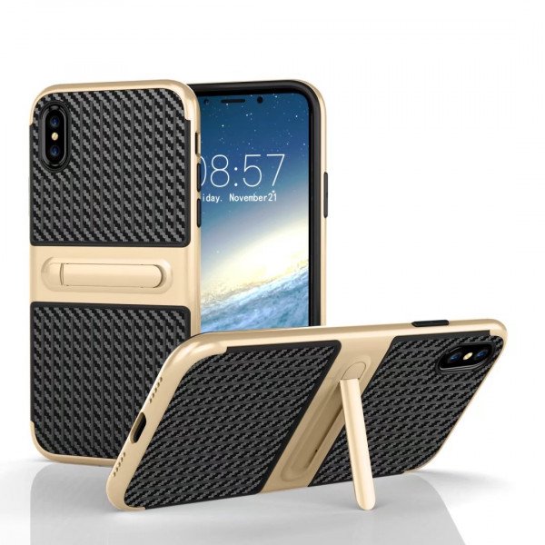 Wholesale Apple iPhone X (Ten) Slim Fit Kickstand Hybrid Case (Champagne Gold)